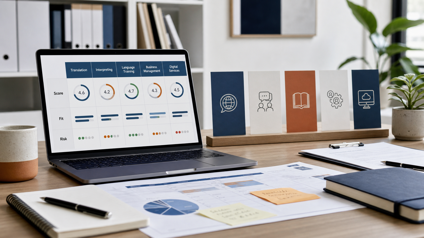 B2B service procurement scorecard with service categories and risk indicators